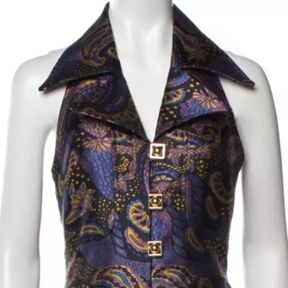 ALICE MC CALL MIDNIGHT HOUR PURPLE GOLD METALIC PAISLEY HALTER DRESS USA 4 NWT